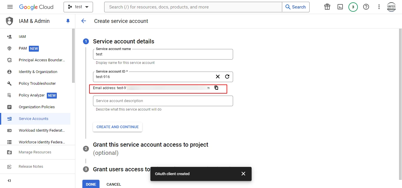 google API Service account